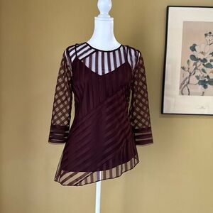 ♥️Antonio Melani Luxe Burgundy Mesh Striped Blouse - XS